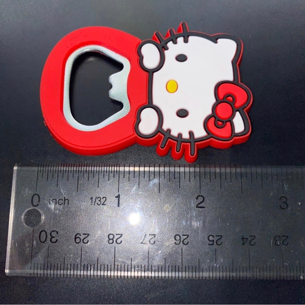 Red Sanrio Hello Kitty Bottle Opener Magnet Hanger 2.5 inches Pink Custom New - Picture 3 of 3